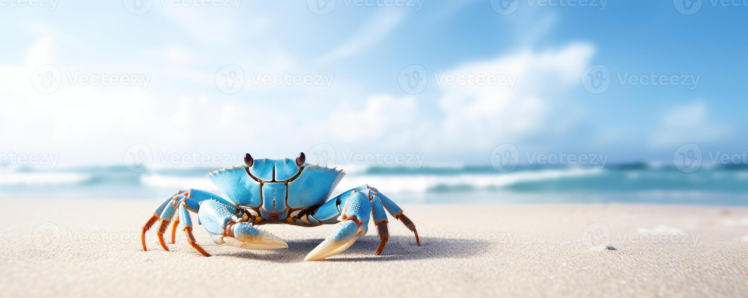 caranguejo mar marinho em tropical mar e arenoso de praia azul céu fundo. generativo ai foto