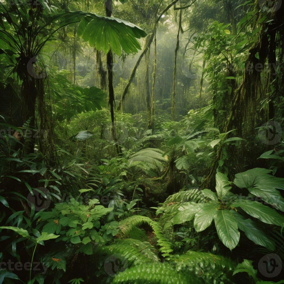 uma denso selva com verde folia ai generativo foto