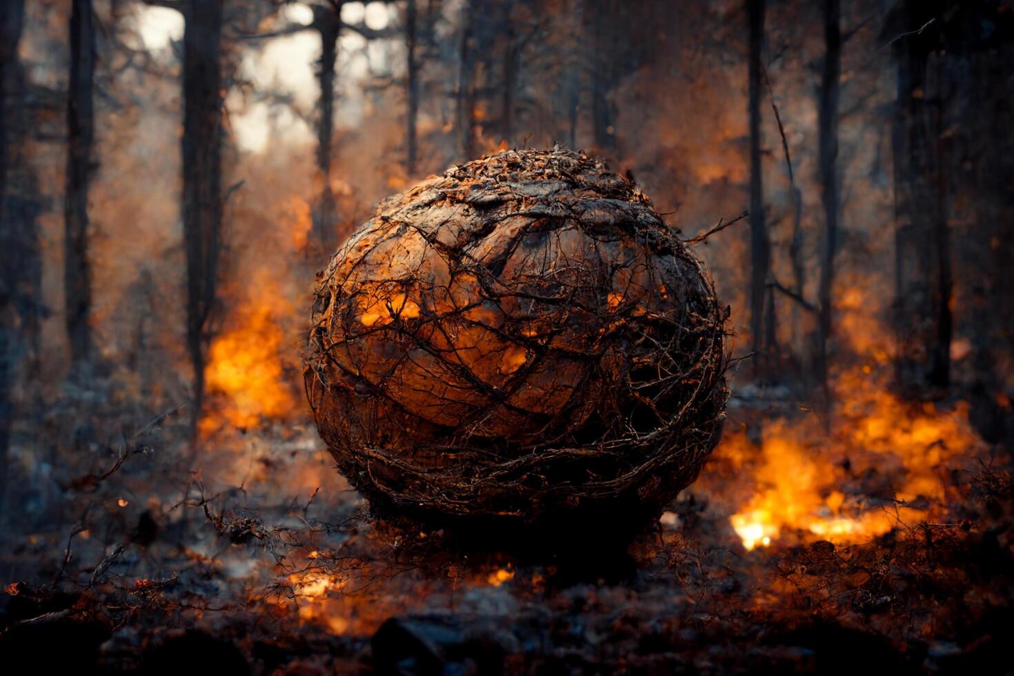 bola fogo sentado dentro a meio do uma floresta. generativo ai. foto