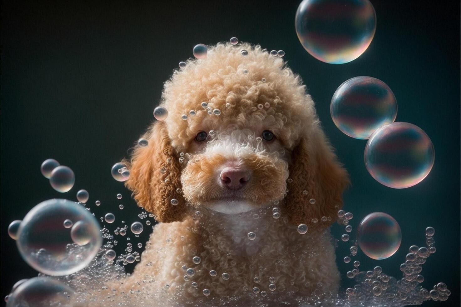 fechar acima do uma cachorro cercado de bolhas. generativo ai. foto