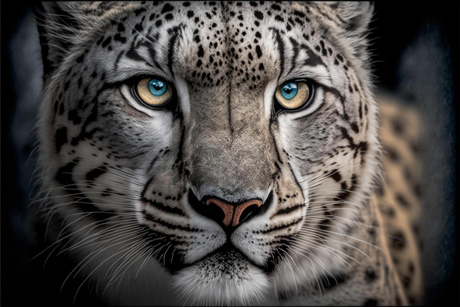 fechar acima do uma leopardos face com azul olhos. generativo ai. foto