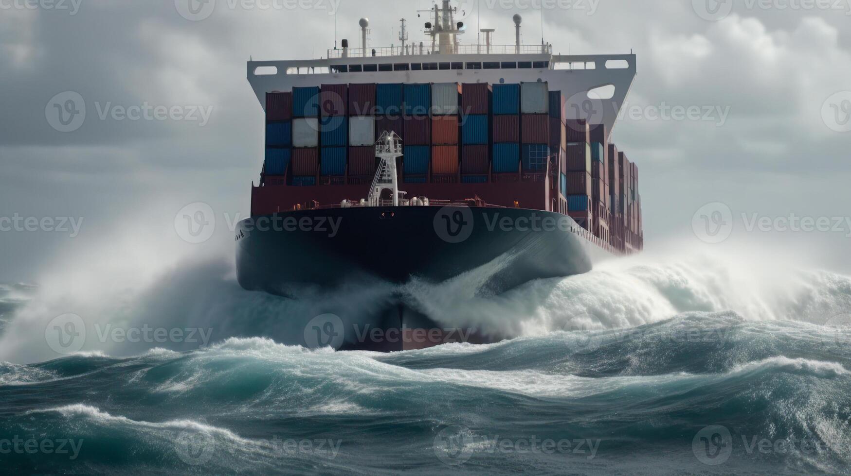 carga navio com containers dentro oceano, internacional mar Entrega generativo ai foto