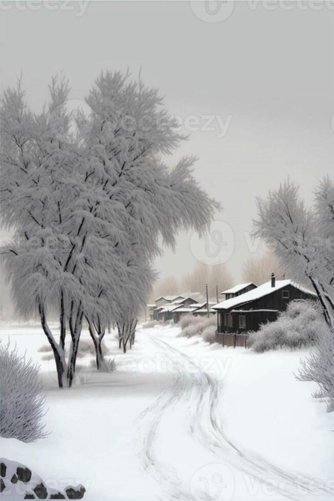 casal do árvores este estão em pé dentro a neve. generativo ai. foto