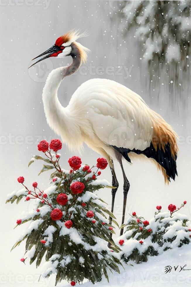 pássaro este é em pé dentro a neve. generativo ai. foto