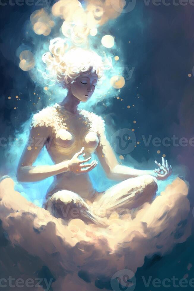 pintura do uma mulher sentado em uma nuvem. generativo ai. foto
