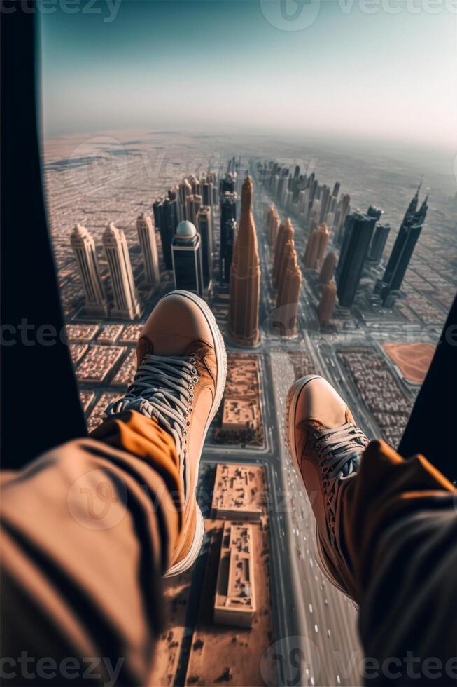 pessoa em pé em topo do uma alta prédio. generativo ai. foto