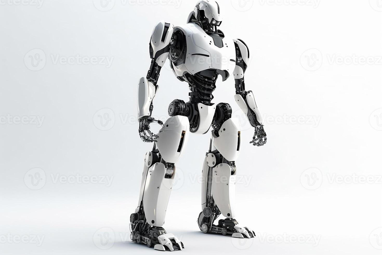robô homem dentro cheio tamanho. branco fundo. generativo ai foto
