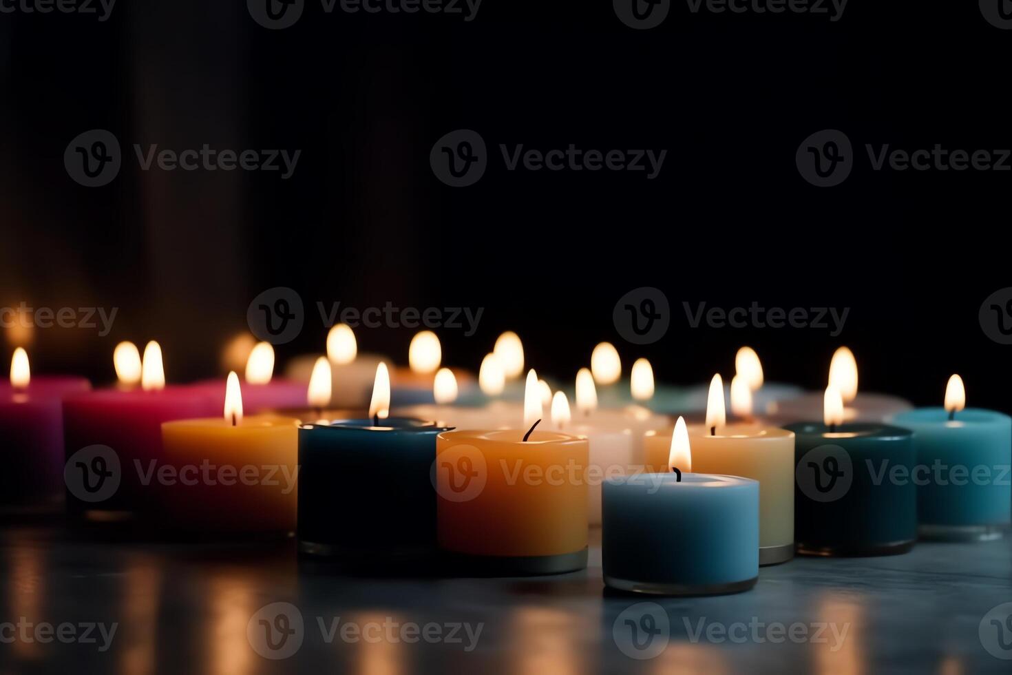 velas agrupado em Preto mesa com embaçado fundo ai gerado foto