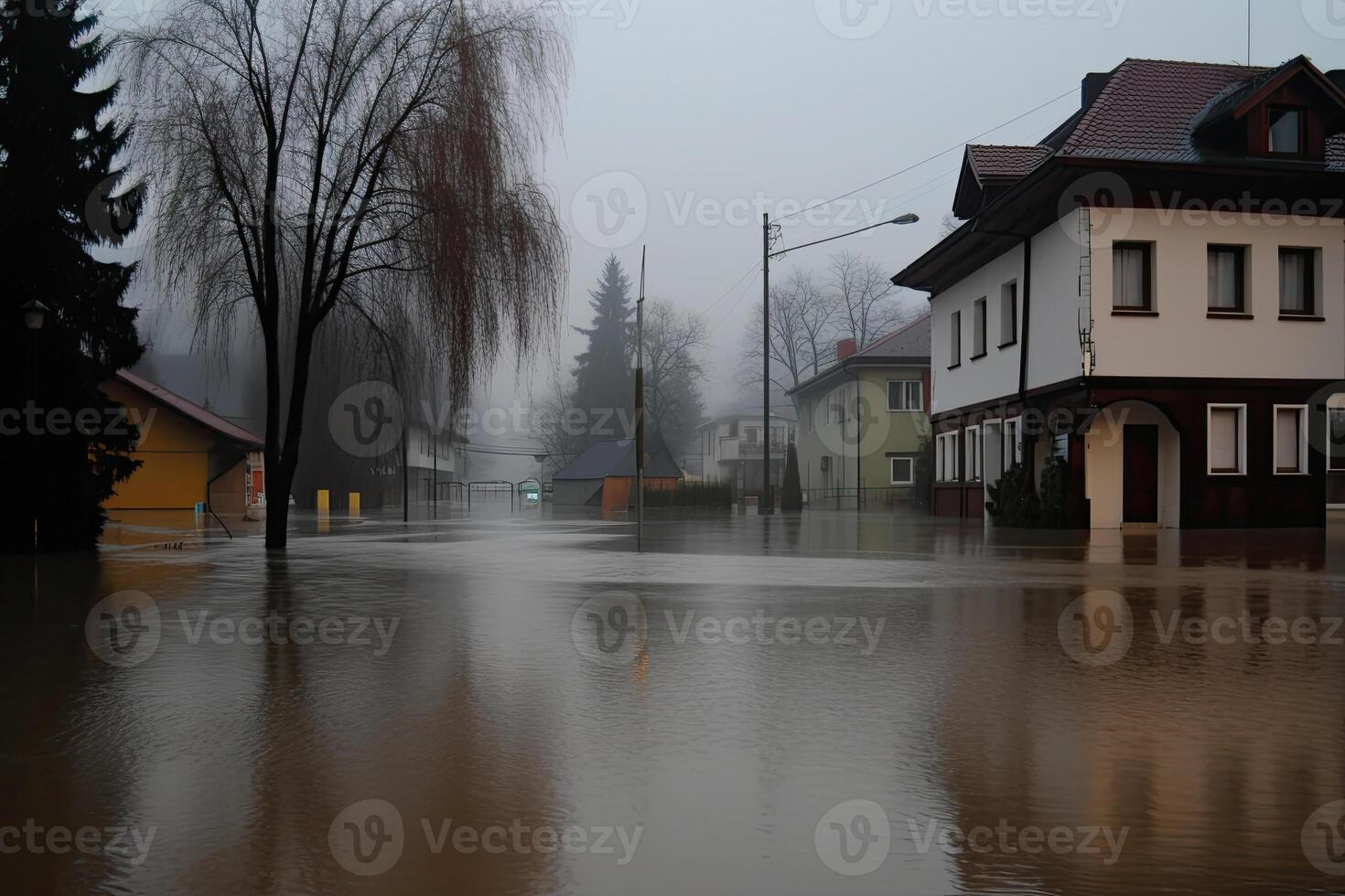 inundação em a cidade rua. generativo ai foto