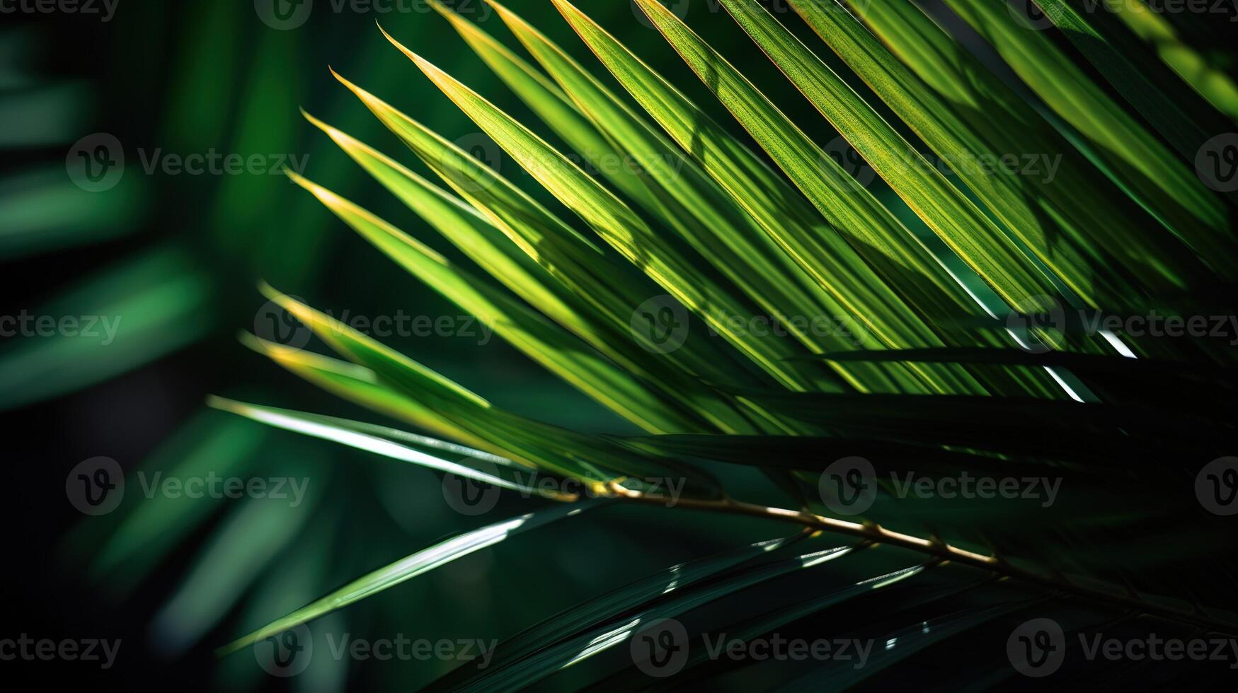 Palmeiras dentro detalhe, uma fechar-se do exuberante verde folhagem. generativo ai foto