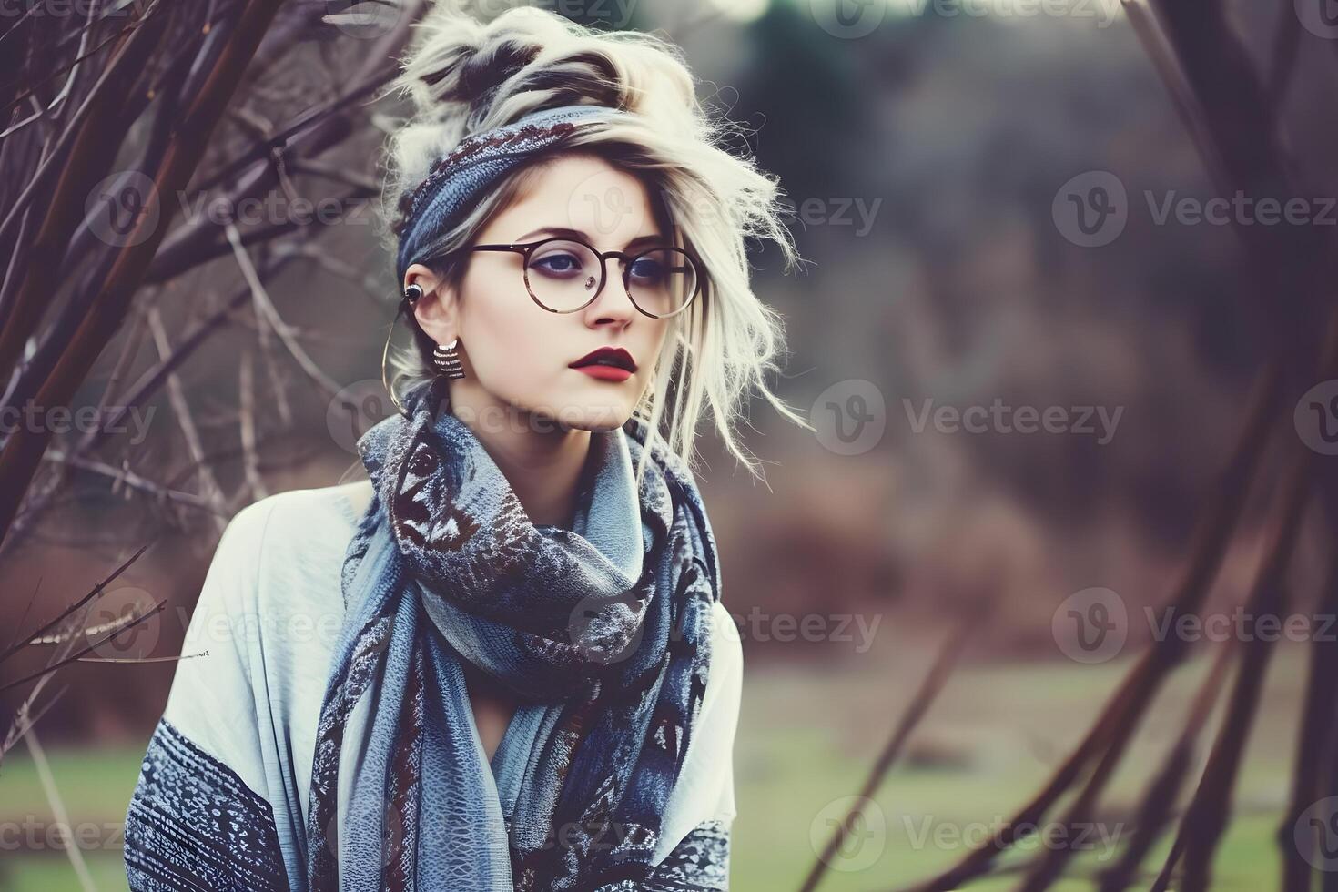 fechar acima retrato do jovem mulher dentro turbante. neural rede ai gerado foto