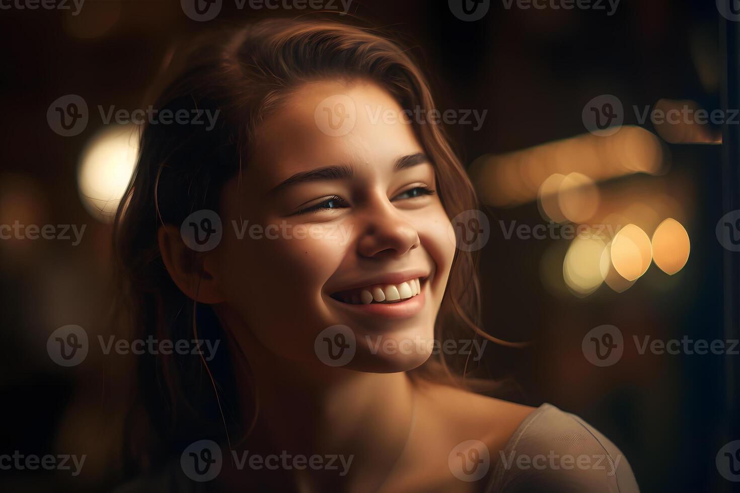 retrato do uma feliz menina com uma sorriso. neural rede ai gerado foto