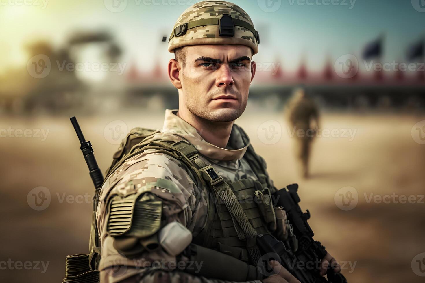orgulhoso exército soldado retrato. neural rede ai gerado foto
