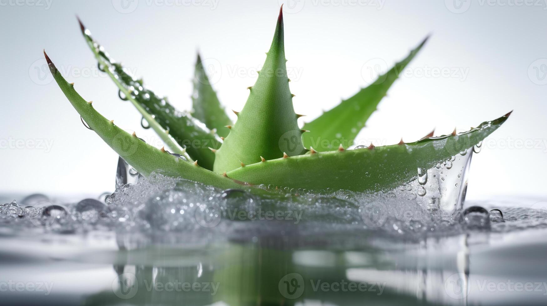 aloés vera com água atrás e branco fundo , gerado ai imagem foto