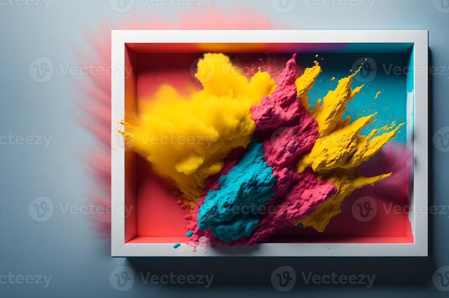 abstrato pó cor quadro, Armação explosão fundo com salpicos, para exibindo produtos, ai gerado foto