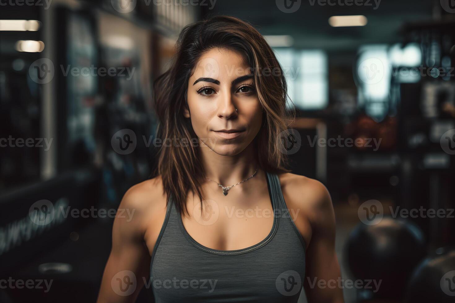 lindo Atlético latina mulher dentro a academia. neural rede ai gerado foto