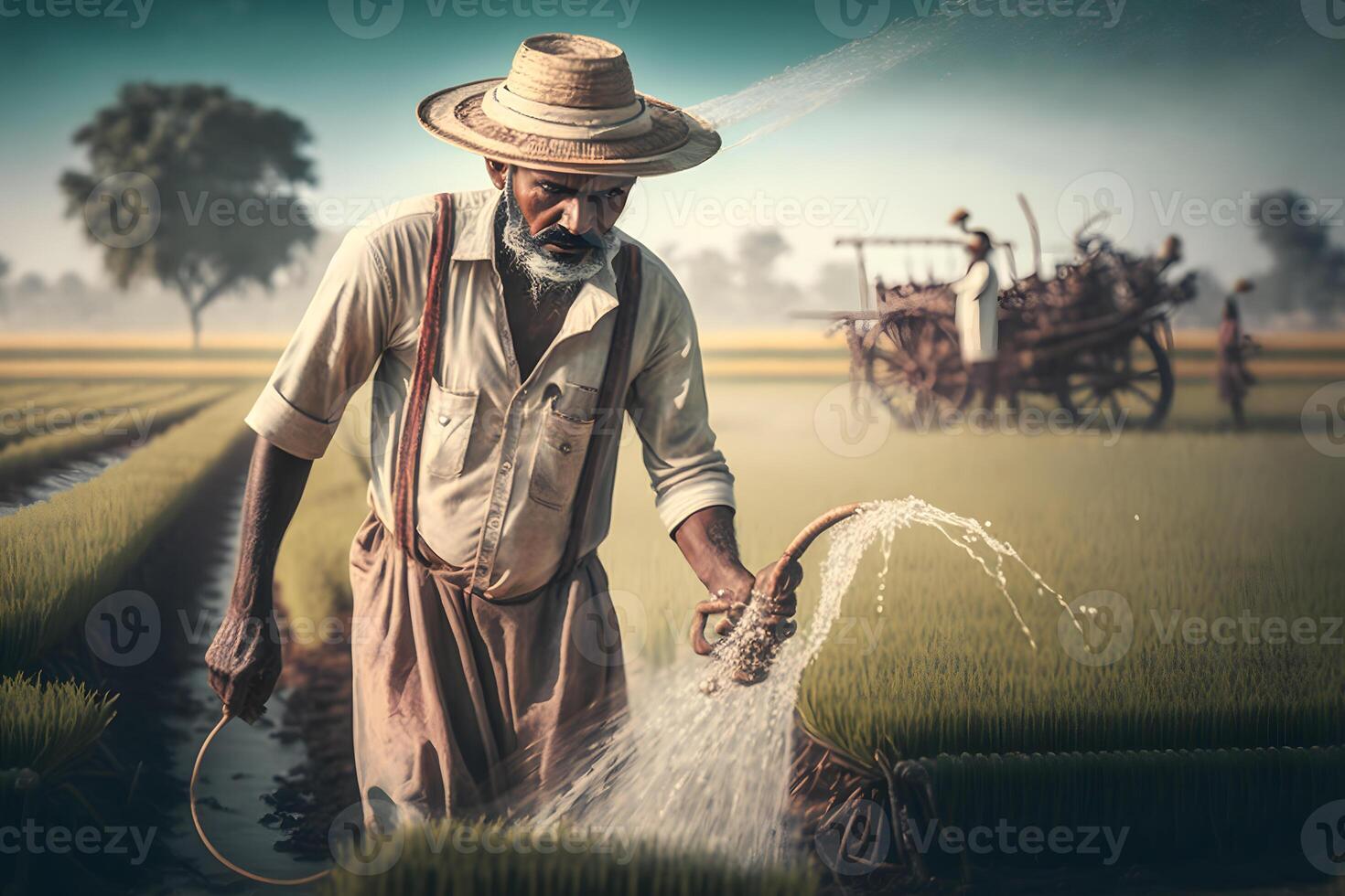 agricultor rega dele plantas. neural rede ai gerado foto