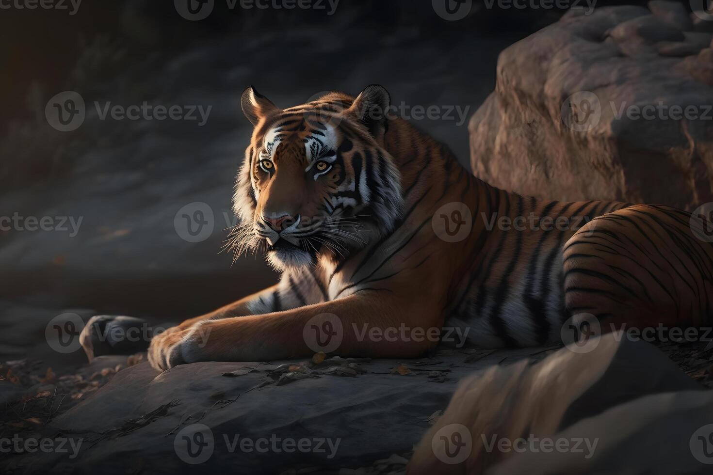 tigre dentro a escuro. 3d Renderização, 3d ilustração., ai generativo  imagem Foto Grátis