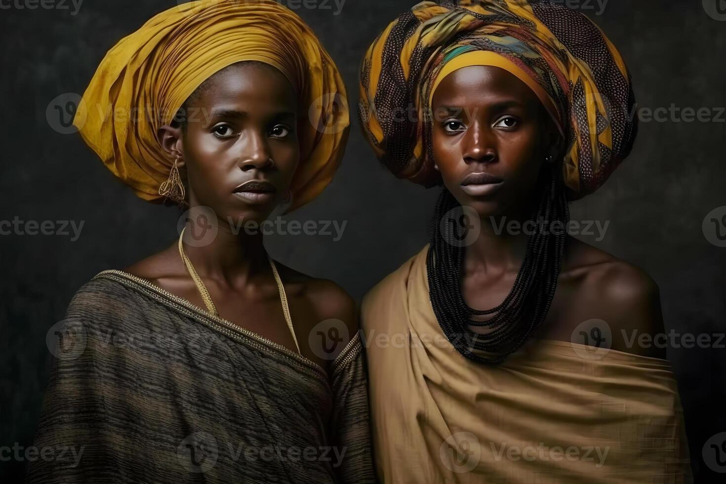 lindo africano mulheres dentro étnico cocares. neural rede ai gerado foto