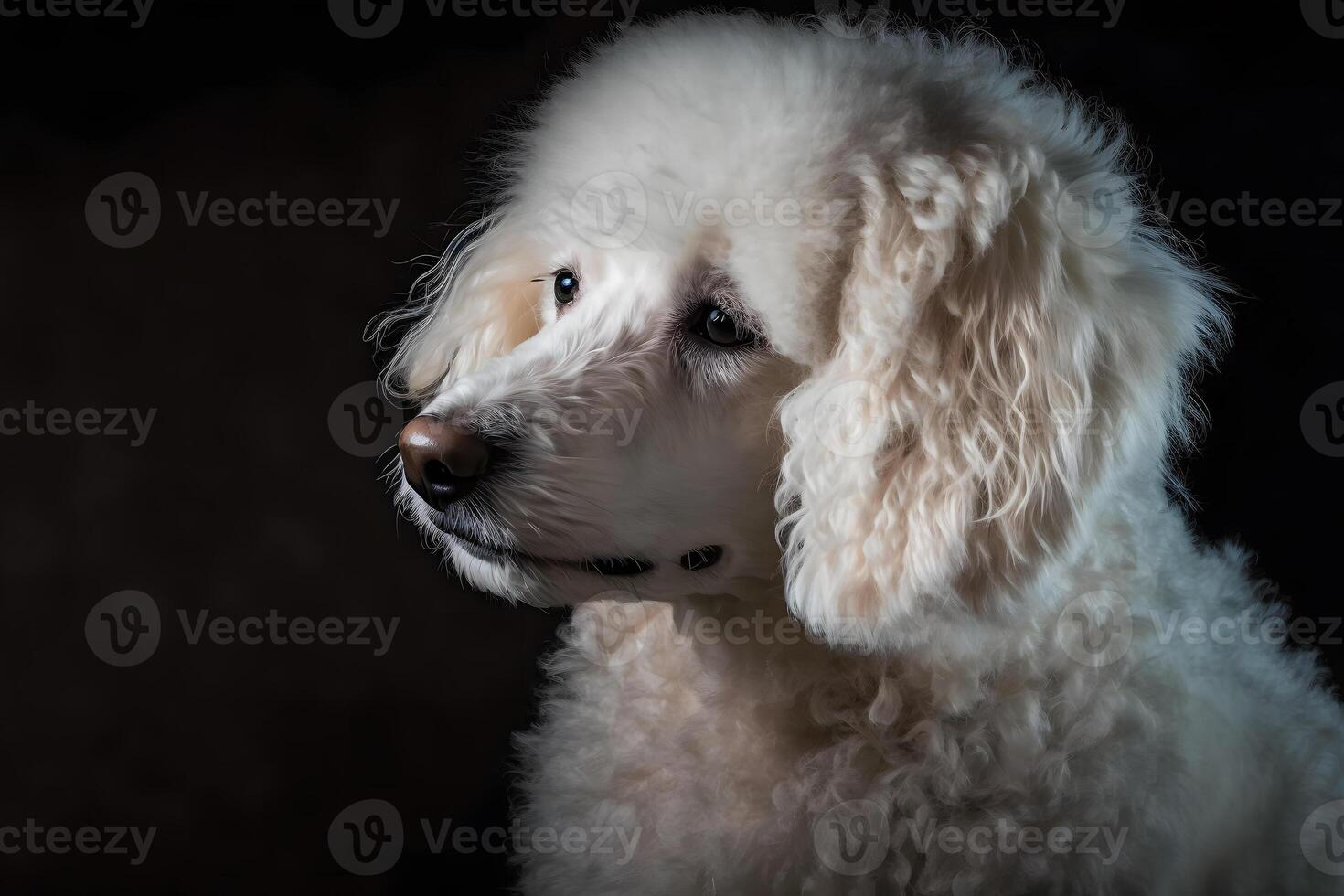 retrato do uma poodle cachorro em uma Preto fundo. neural rede ai gerado foto