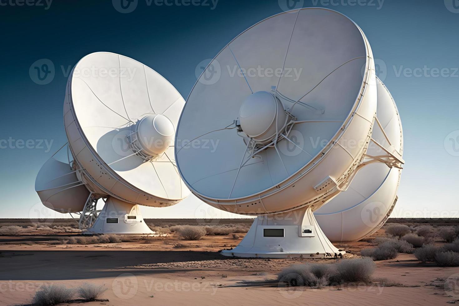 grupo do rádio telescópio satélite pratos. vla muito ampla matriz dentro arenoso área. neural rede gerado arte foto