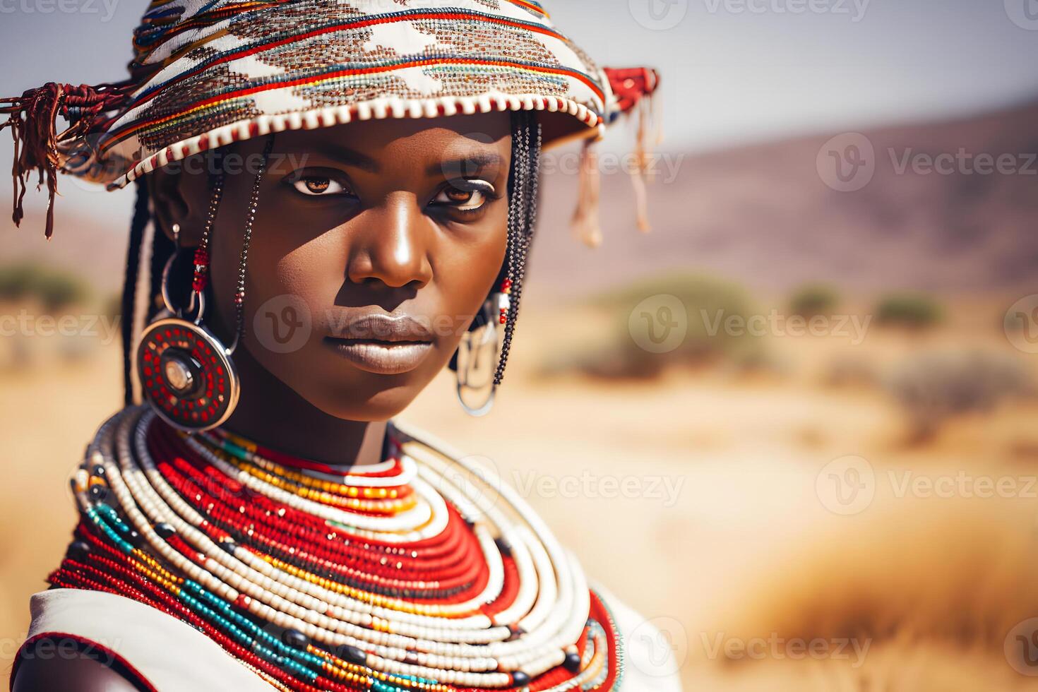 retrato do uma lindo africano mulher dentro étnico estilo. neural rede ai gerado foto