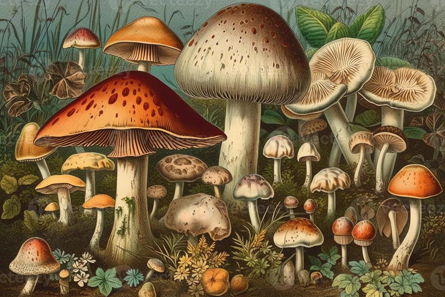 vintage ilustração do cogumelo e cogumelo coleção de adolphe Filipe milho. ai gerado foto