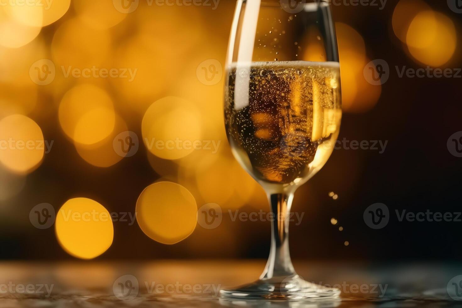 champanhe bolhas amarelo bokeh fundo feriado celebração. ai gerado foto