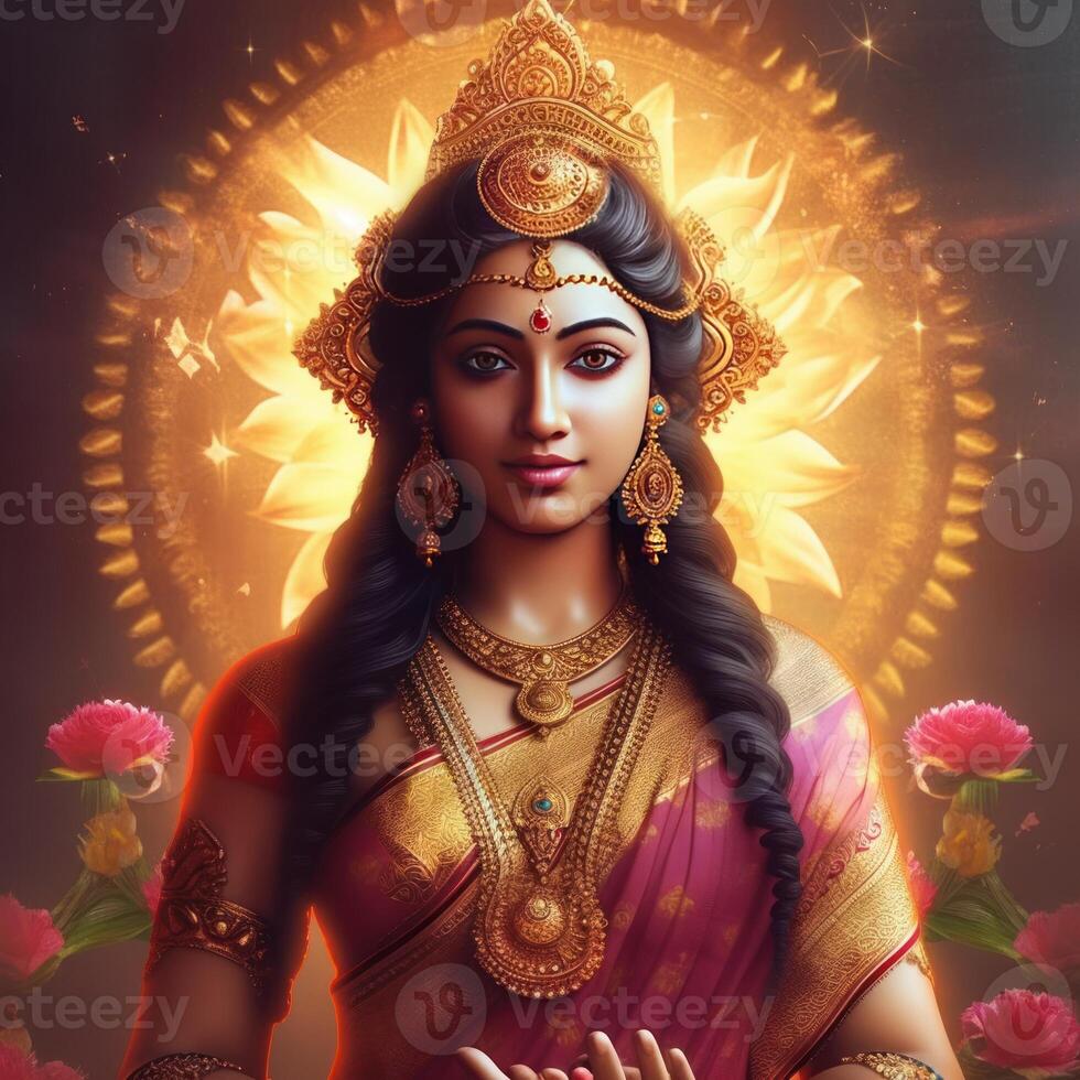 maha Lakshmi imagens baixar mah laxmi deusa em lótus imagens generativo ai foto