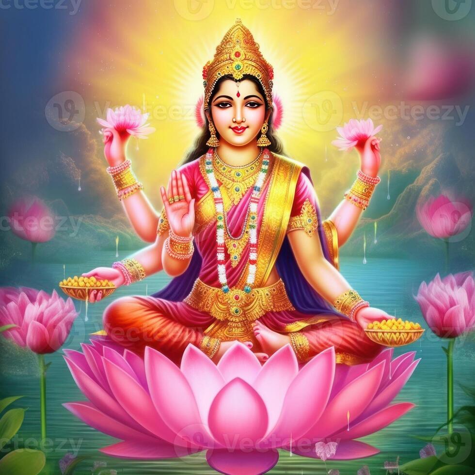 maha Lakshmi imagens baixar mah laxmi deusa em lótus imagens generativo ai foto