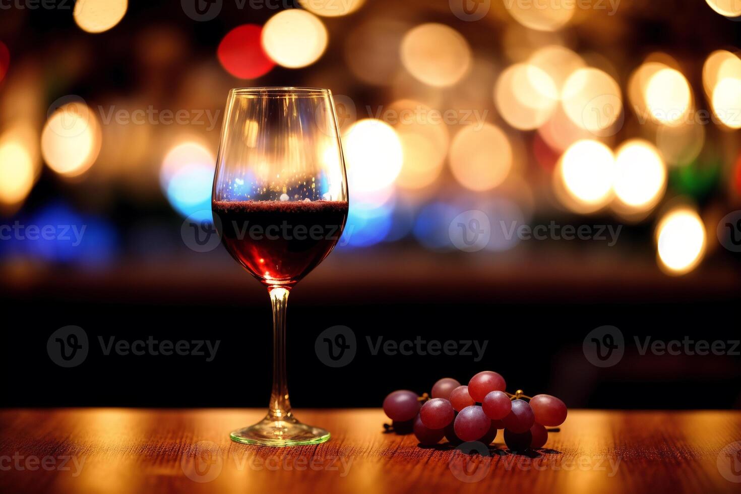 vidro do vermelho vinho e uvas em uma de madeira mesa.garrafa e vidro do vermelho vinho com uvas. generativo ai foto