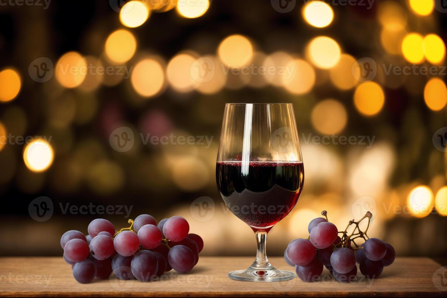 vidro do vermelho vinho e uvas em uma de madeira mesa.garrafa e vidro do vermelho vinho com uvas. generativo ai foto