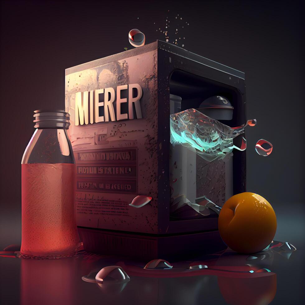 3d Renderização do uma vinho vending máquina com água e a maçã, ai generativo imagem foto