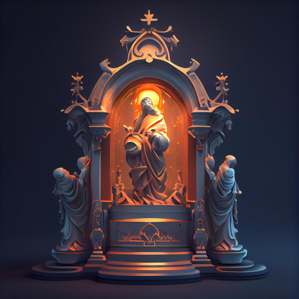 3d ilustração do uma pedra altar com a imagem do a virgem Mary, ai generativo imagem foto
