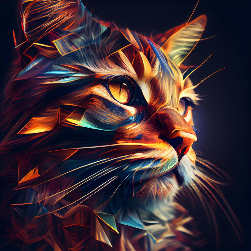 gato retrato dentro baixo poli estilo. 3d ilustração. abstrato fundo., ai generativo imagem foto