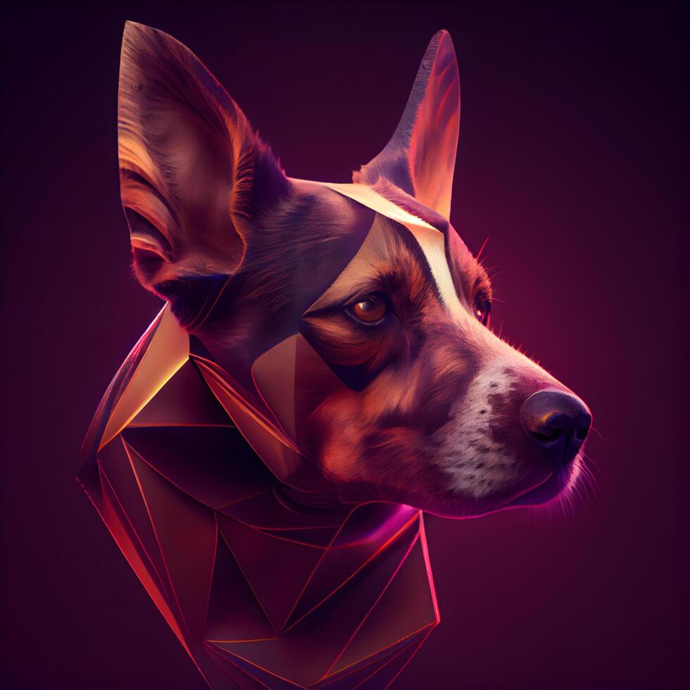 digital ilustração do uma cachorro com geométrico poligonal cabeça, ai generativo imagem foto