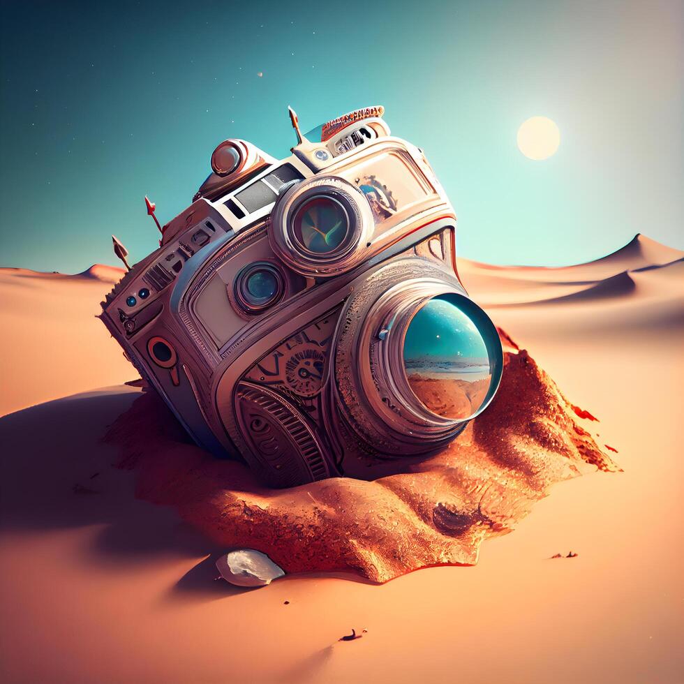 astronauta dentro a deserto. retro estilo. 3d renderizar, ai generativo imagem foto