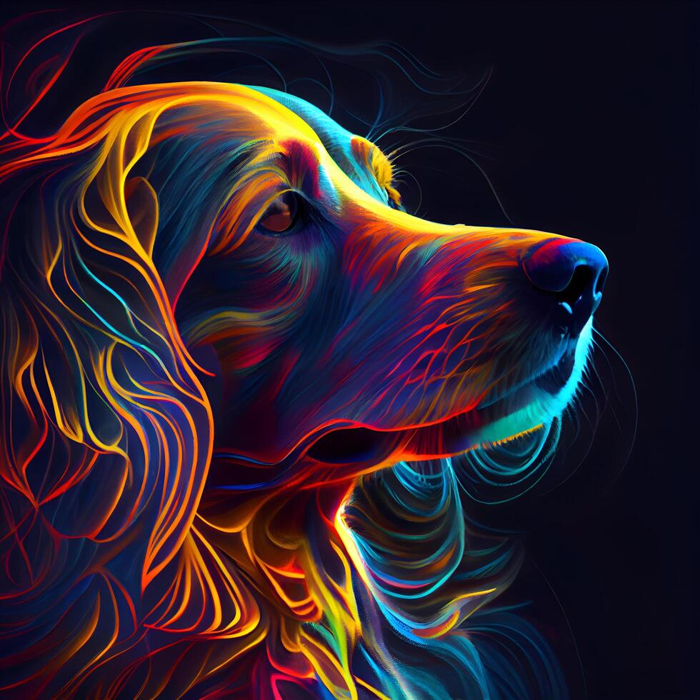colorida retrato do uma cachorro em uma Preto fundo. artístico ilustração., ai generativo imagem foto