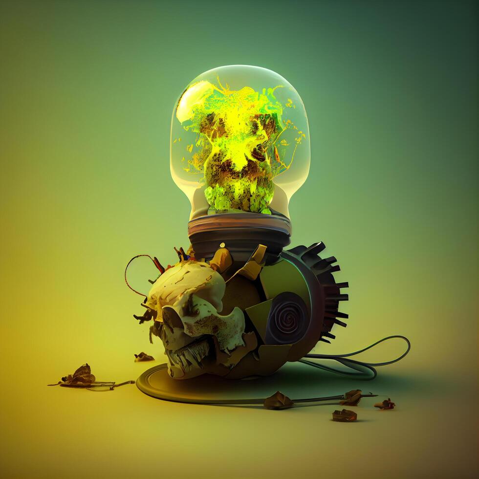 humano crânio dentro uma lâmpada elétrica. 3d ilustração, 3d renderizar, ai generativo imagem foto