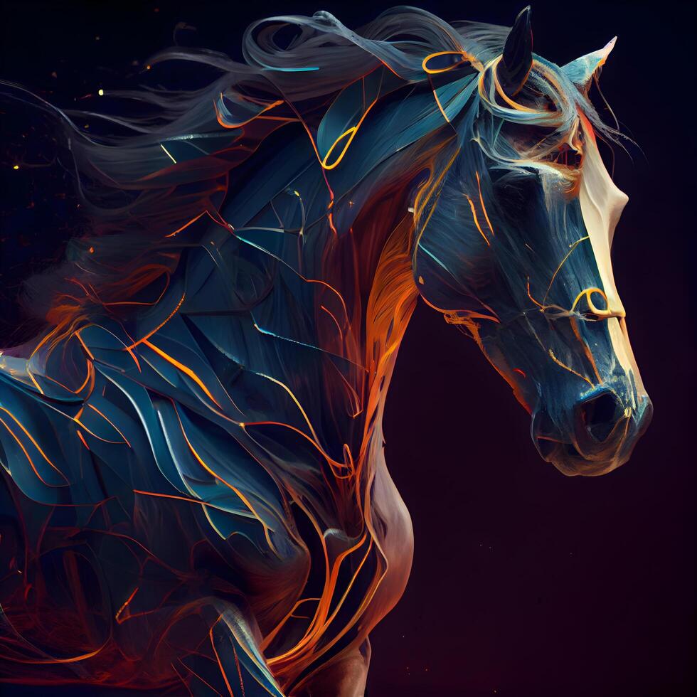 cavalo cabeça com abstrato fogo linhas. fantasia arte. digital pintura., ai generativo imagem foto