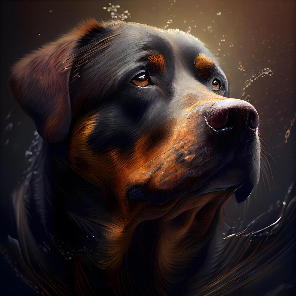 retrato do uma de raça pura rottweiler cachorro. digital pintura., ai generativo imagem foto