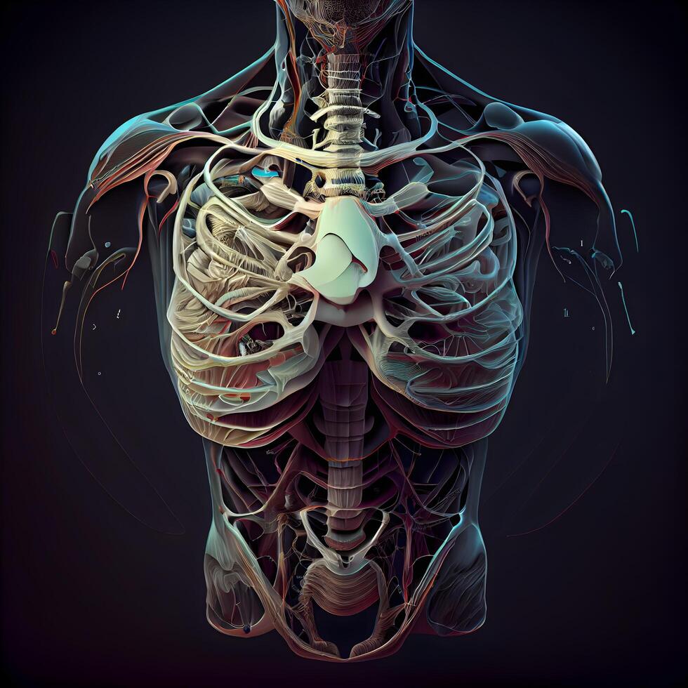 3d ilustração do masculino órgãos com nervoso sistema sobre Sombrio fundo, ai generativo imagem foto