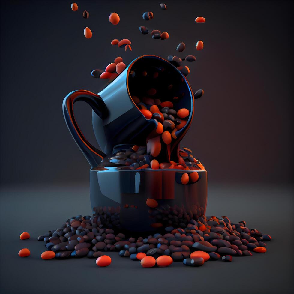 copo do café com chocolate doces em Sombrio fundo. 3d ilustração, ai generativo imagem foto