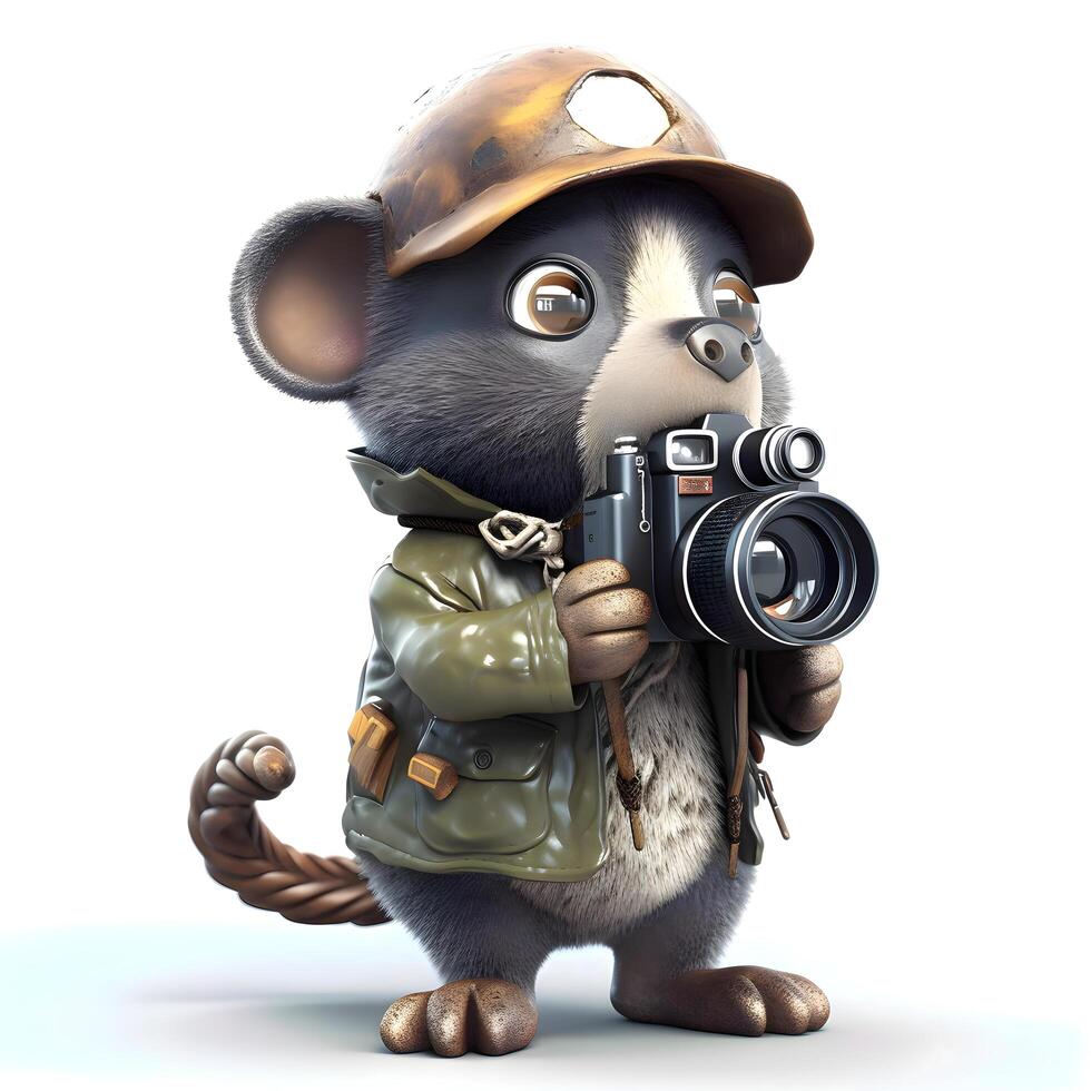 3d ilustração do uma fofa desenho animado macaco com uma Câmera e uma capacete, ai generativo imagem foto