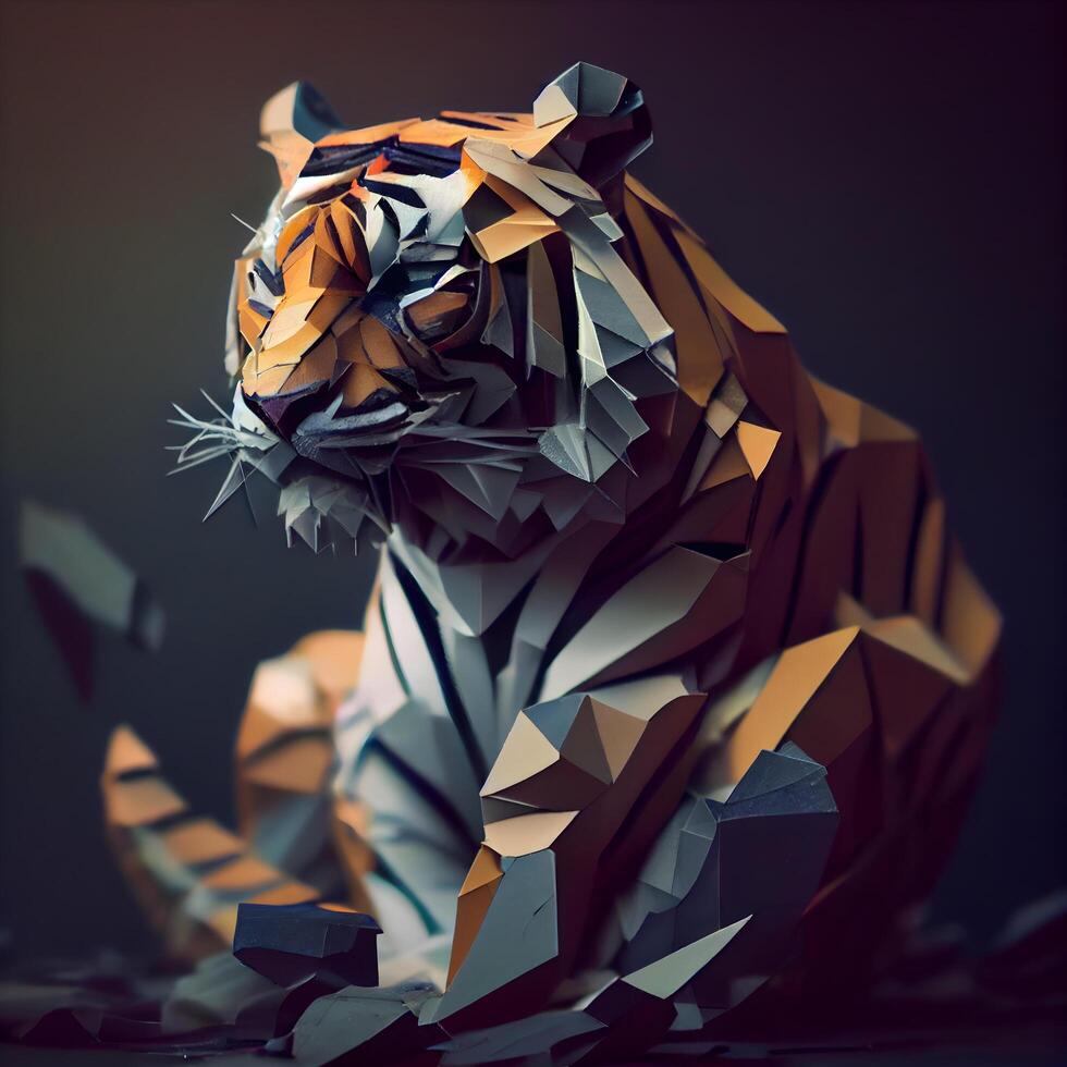 abstrato poligonal tigre em Sombrio fundo. 3d render ilustração, ai generativo imagem foto