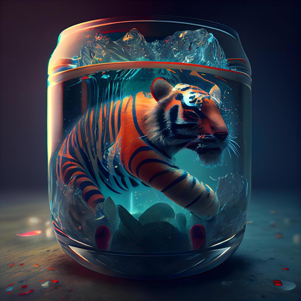 tigre dentro uma vidro jarra com água. 3d ilustração., ai generativo imagem  23181597 Foto de stock no Vecteezy