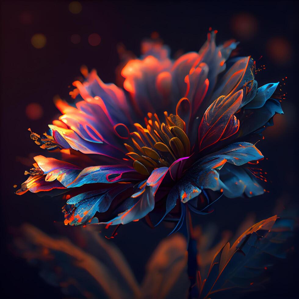 lindo flor em uma Sombrio fundo. 3d Renderização, 3d ilustração., ai generativo imagem foto