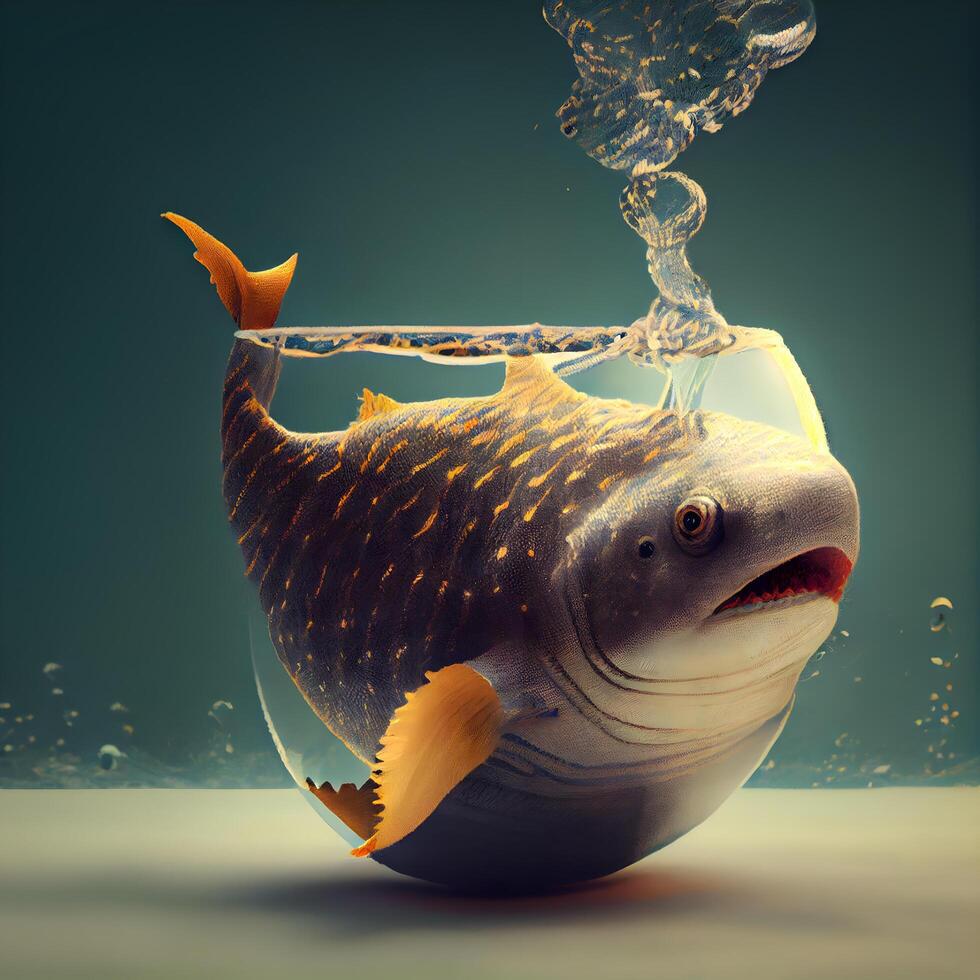 Tubarão dentro uma vidro do água. 3d Renderização, 3d ilustração., ai generativo imagem foto