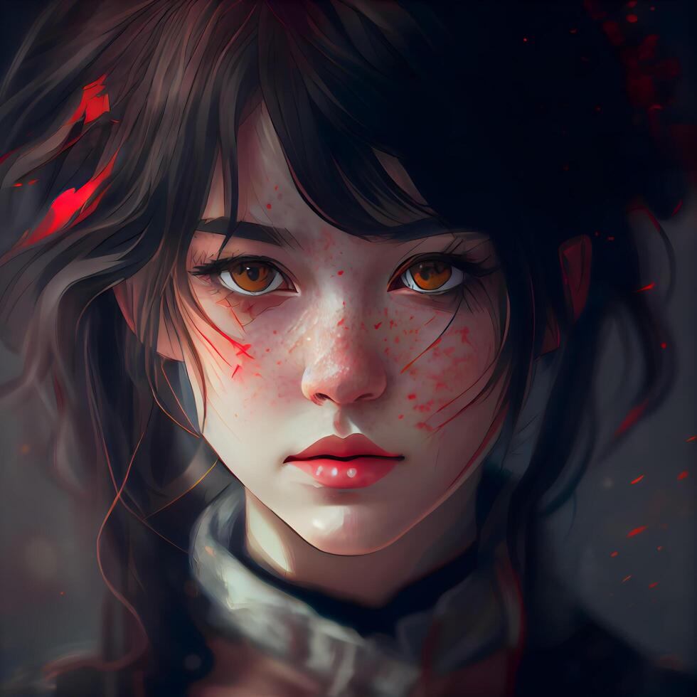 retrato do uma lindo gótico menina com sangue em dela face, ai generativo imagem foto