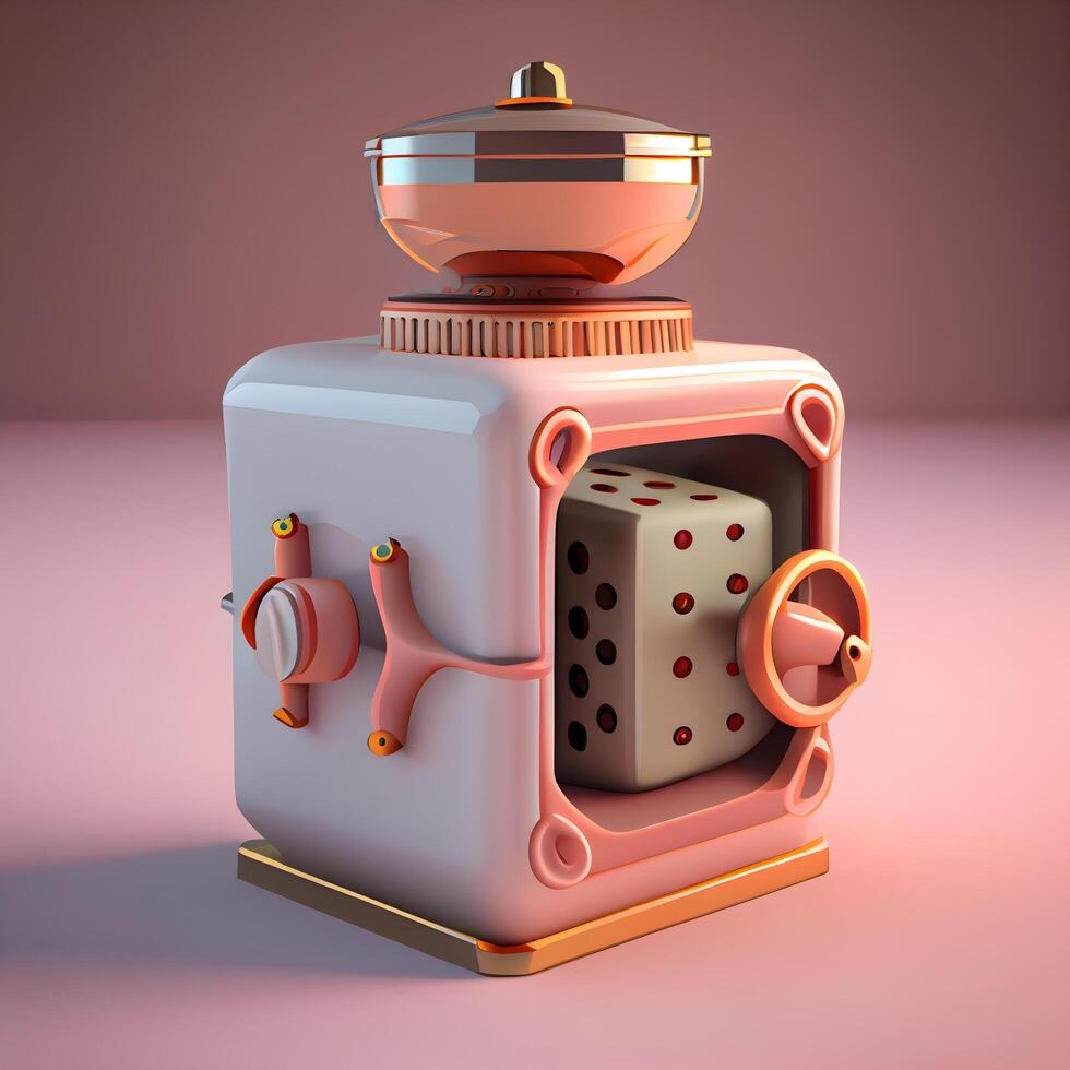 3d Renderização do uma vintage café máquina isolado em uma Rosa fundo, ai generativo imagem foto